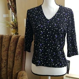 Med petite black, purple and white dressy top